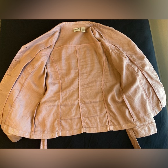 Chico’s Pink Linen Jacket Shirt Tie Waist - Picture 13 of 15